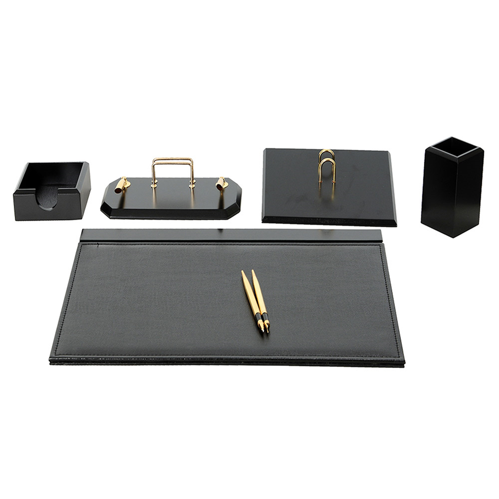 Luxury Wooden Flas Desk Set 6 Pieces Desk Organizer Office Accessories Offise Accessories Desk Pad Pen Case Document Tray