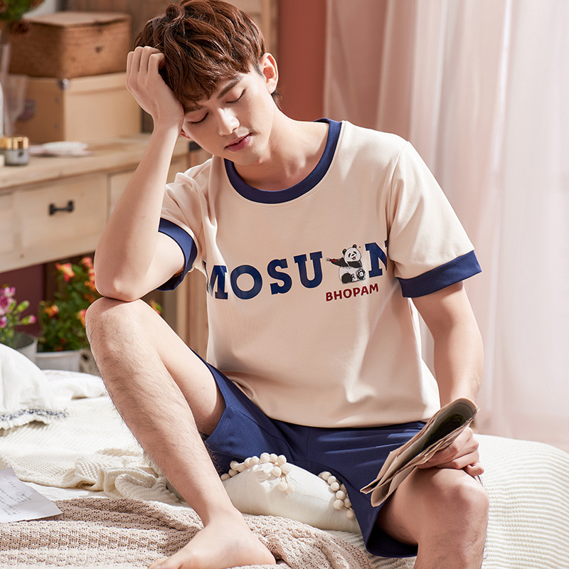 Men's Pajama Sets Summer Man Pajamas Set Simple Sleepwear Short Sleeve 100% Cotton Pajamas Men Short Top Pant Leisure Outwear