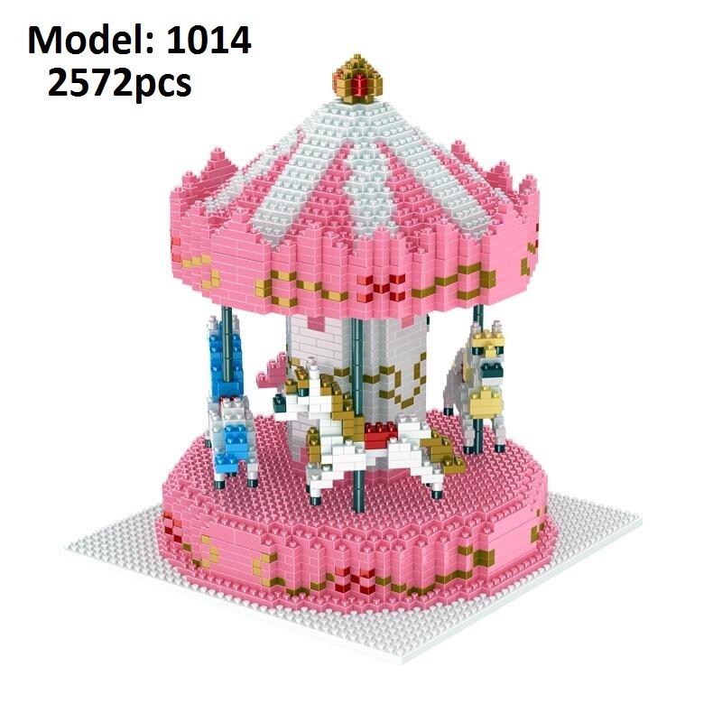 HC Magic Blocks Cute Cartoon Building Toy Merry Go Round Game Model UFO CATCHER Bricks Brinquedos for Kids Toys Girls Gifts