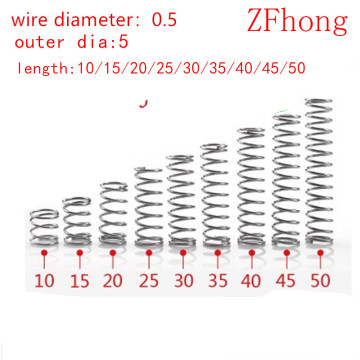 20pcs compression spring wire diameter 0.5mm outer diameter 5mm Stainless Steel Micro Small Compression spring length 10mm-50mm