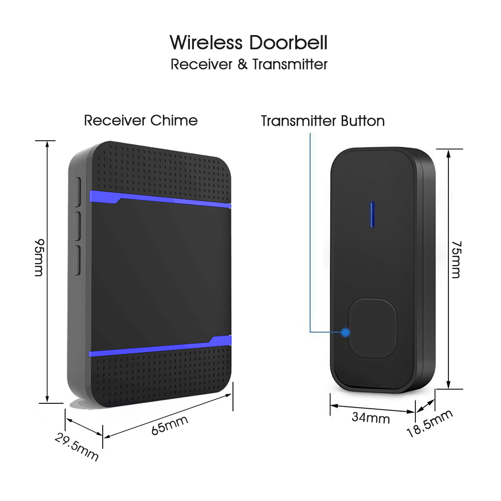 300m Remote Home Welcome Doorbell Wireless Doorbell IP68 Waterproof EU US Plug 55 Songs Door Bell Indoor Chime Black & White