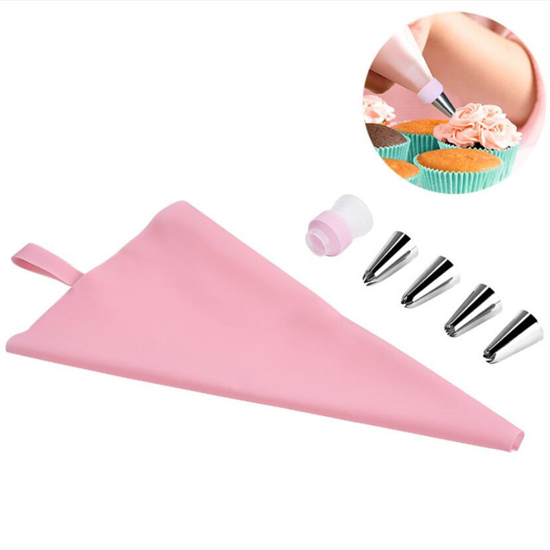 6PCS/set 4PCS Piping Nozzle Tips 1 Silicone Icing Pastry Bags Cake Stainless Steel Tulip Icing Nozzle Converter Decorating Tools