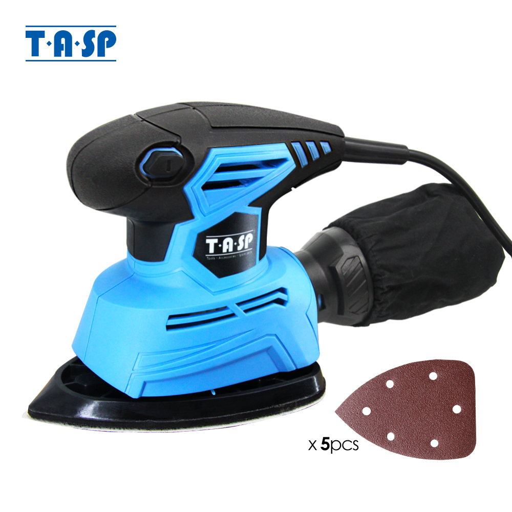 TASP 130W Electric Mouse Sander Detail Sanding Machine Woodworking Tools for Wood with Dust Collection Bag & 5 Sandpapers