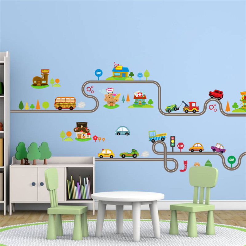 Wall stickers for kids rooms cartoon road car home wall stickers children's room PVC environmental protection decorative sticker