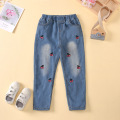 Fashion Girls Jeans Long Pants Kids Trousers Strawberry Embroideried Kids Pants Clothes