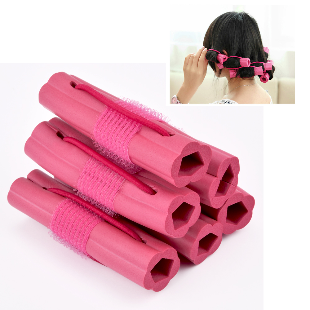 12Pcs Set Pink Flower Shape Soft Hair Curler Sleeping Magic Sponge Hair Rollers DIY Hair Design Curlers Twist Hairdresser Tool