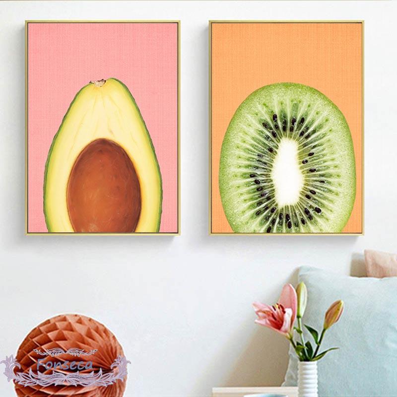 Fresh Fruit Pictures Wall Pineapple Avocado Kiwi Cactus Poster Modern Minimalist Canvas Painting for Living Room Kitchen Decor