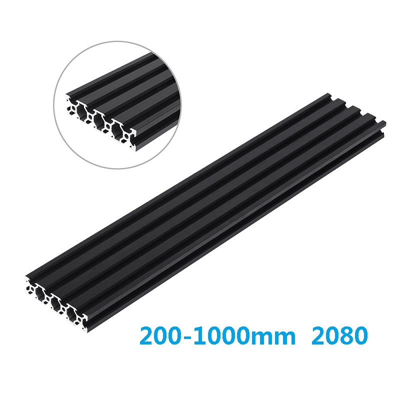 Black 200-1000mm 2080 V-Slot Aluminum Profile Extrusion Frame for CNC Laser Engraving Machine 3D Printer Woodworking DIY