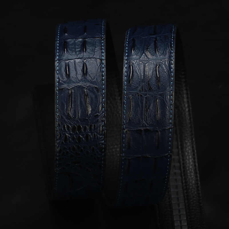 (No Buckle, Only Belt) Fashion High Quality Leather & PU Belts, Crocodile Bone Striped Pattern, Men's Belts Luxury