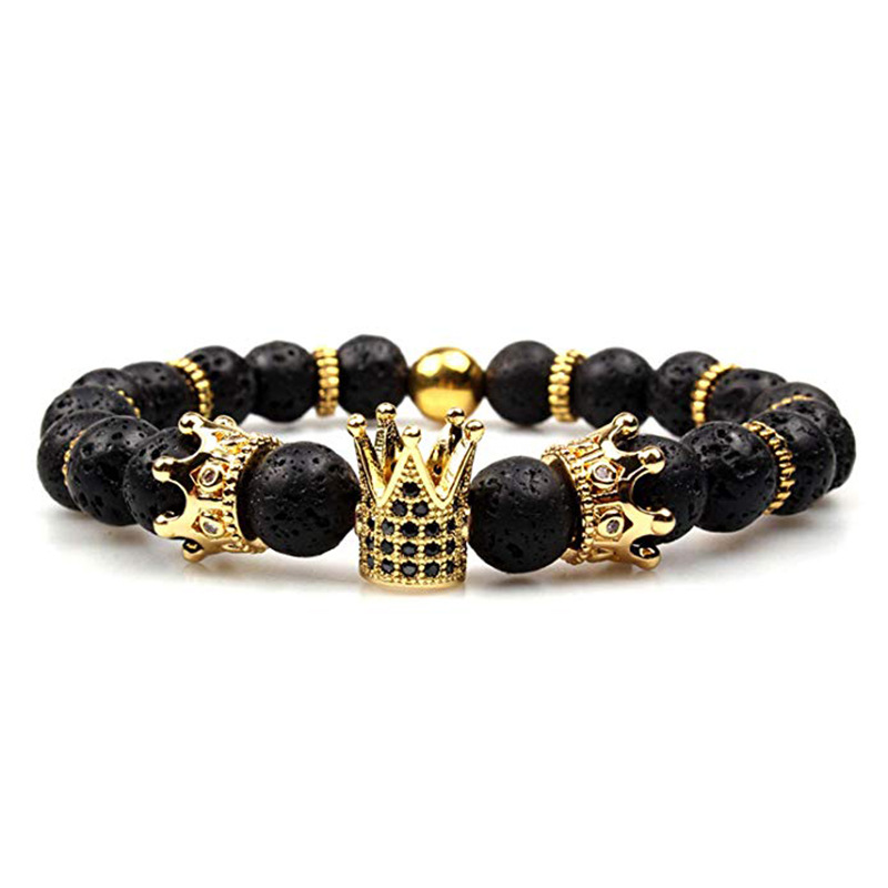 Natural Gemstone Imperial Crown Bead Bracelet King Queen Luxury Charm Couple Jewelry Xmas Gift for Women Men