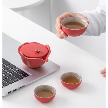 Foldable Tour tea set tools ceramic teapot glass cup set hand paint flower decor pot tour drinkware premium quality KAOLIN BY
