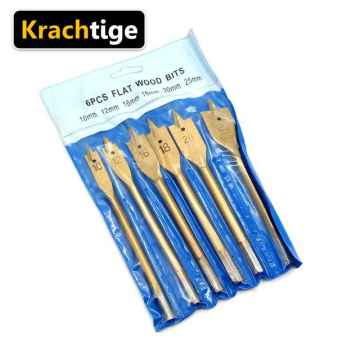 Krachtige 6pcs Titanium HSS Hole Drill Bit Flat Wood Drill Bits DIY Woodworking Tools w/Bag