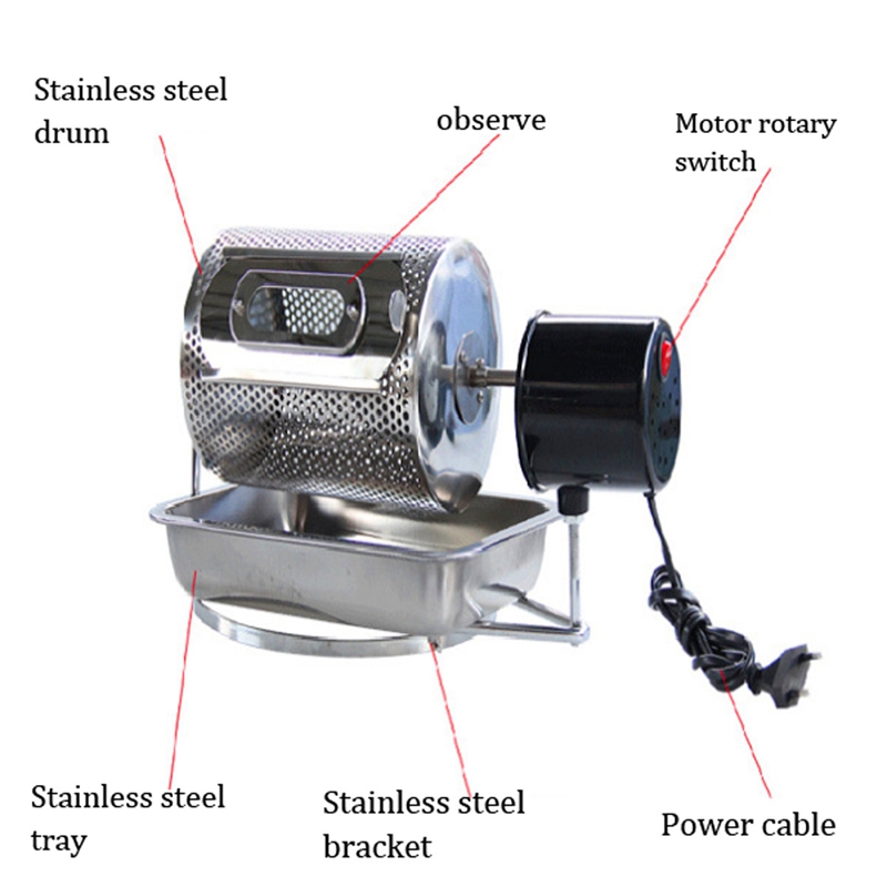 Warmtoo 110V Stainless Steel Drum Type Coffee Roaster Small Household Grains Beans Baking Machine Electric Roasting Machine