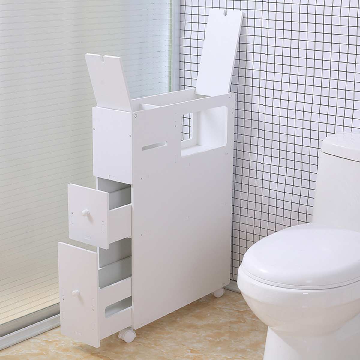 Bathroom Vanity Floor Standing Bathroom Storage Cabinet Washbasin Shower Corner Shelf Plants Sundries Slide Out Storage Racks