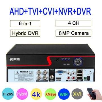 Red Panel Hi3521D Xmeye Audio 4K 8MP 4CH 4 Channel H.265+ Hybrid 6 in 1 XVI TVI CVI NVR AHD CCTV DVR Surveillance Video Recorder