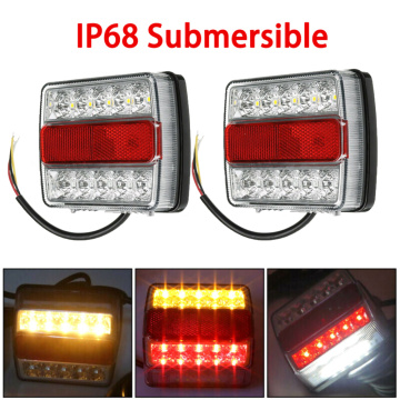 2Pcs Rear LED Submersible Trailer Tail Lights Kit 12V 15LED Boat Marker Truck Waterproof Lamps Universal for Campers Taillights