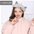 VISROVER 2019 new woman wool winter beret female cute cat wool cap autumn winter hat solid top quality Women Boina wholesales