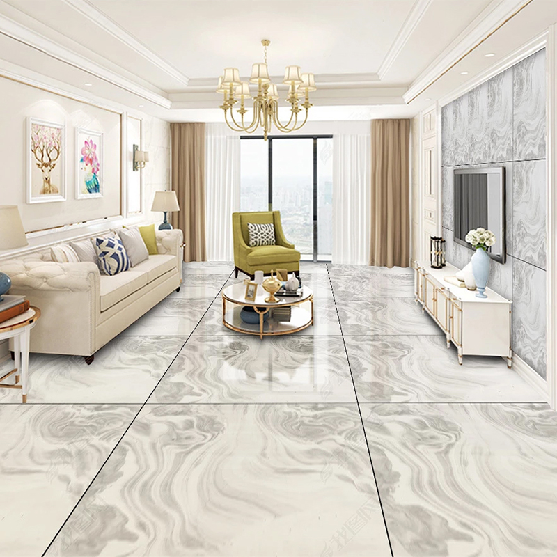 Custom Self-Adhesive Floor Mural Modern Marble Texture 3D Floor Tiles Wallpaper Living Room Kitchen Dining Room 3D PVC Stickers