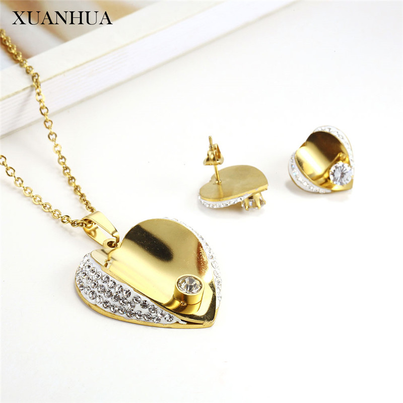 XUANHUA Stainless Steel Woman Jewelry Sets Charm Heart Necklace Set Of Earrings For Women Jewellery Accessories Bohemian