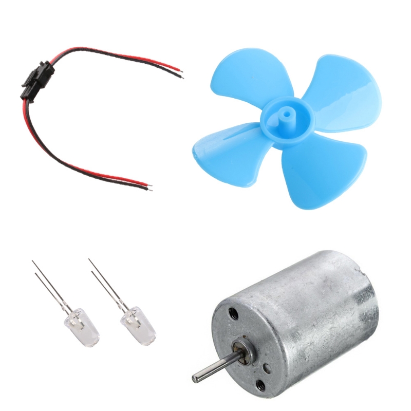 Wind Turbine Generator DIY Kit Micro Motor+Diode Plug Four Blue Leaf Paddle