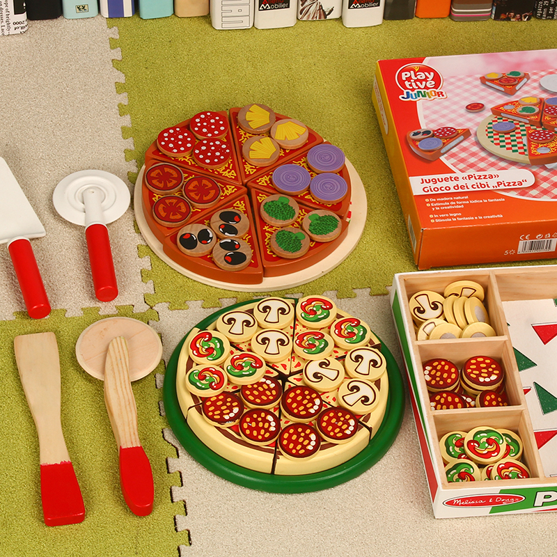 Wood Toys For Children Kids Kitchen Pretend Play Toy Set High Quality Wooden Simulation Pizza Hamburger Baby Early Learning Game