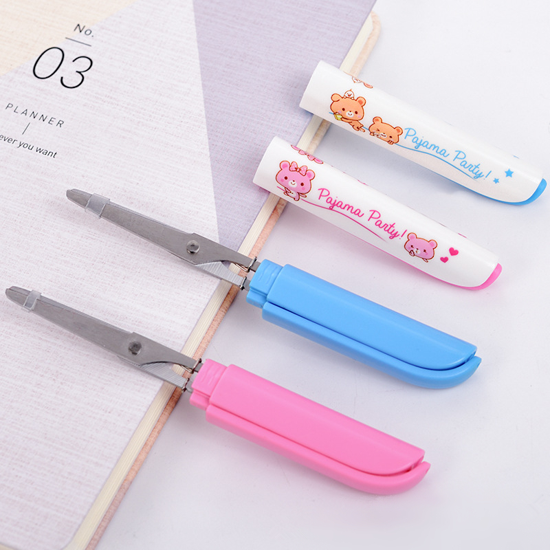 1pc Stainless Steel Cartoon Pen Design Mini Scissors Kids DIY Paper Cutter Tool Student Stationery Home Office Portable Scissor
