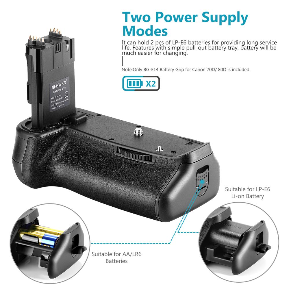 Neewer Battery Grip Holder Work with LP-E6 Battery or 6 Pieces AA Batteries for Canon EOS 70D 80D Camera DSLR