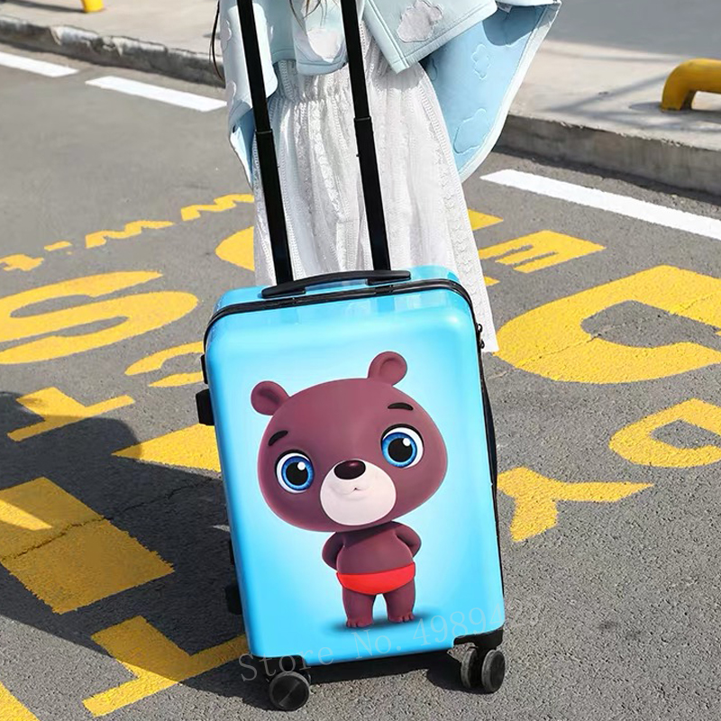 Kid's suitcase 17''carry on trolley luggage bag Cabin travel suitcase with wheels Children's Cartoon Bear Luggage coded lock bag