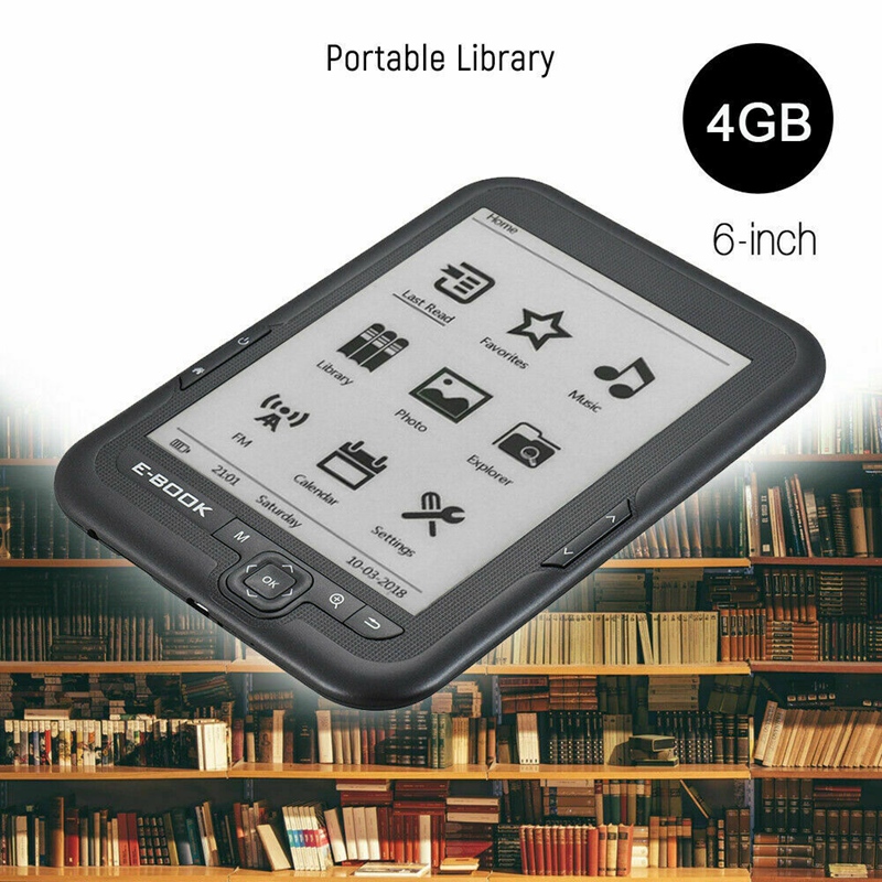 NEW-6 Inch 4GB Ebook Reader E-Ink Capacitive E Book Light Eink Screen E-Book E-Ink E-Reader MP3 with Case, WMA PDF HTML