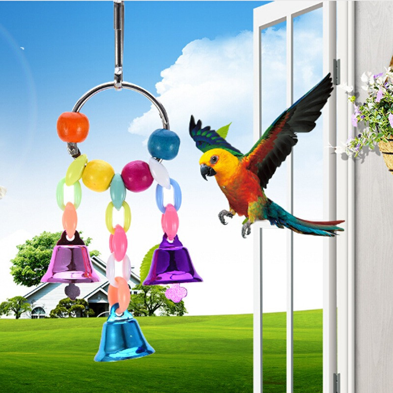 Colorful Beads Bells Parrots Toys Bird Accessories For Pet Toy Swing Stand Budgie Parakeet Cage Pet Bird Parrot Chew Swing Toys