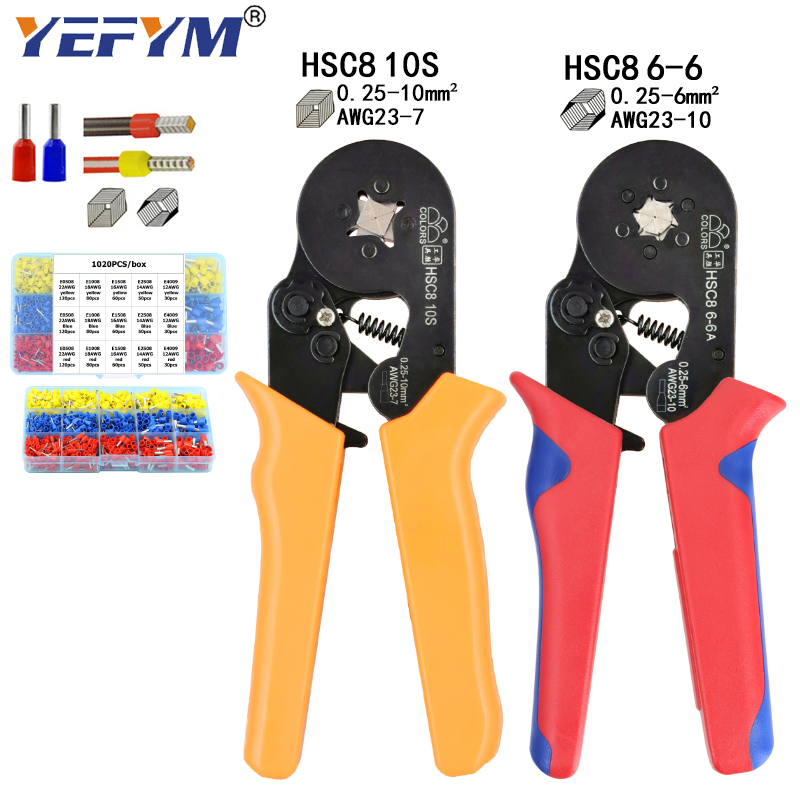 HSC8 10S crimping pliers 0.25-10mm2 23-7AWG HSC8 6-6 0.25-6mm2 with box tube type needle type terminal mini crimp wire tools