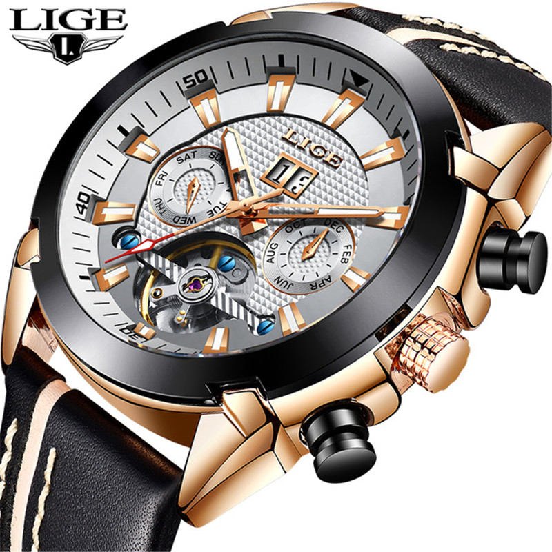 New LIGE Fashion Watch Men Top Brand Luxury Automatic Mechanical Watch Casual Sport Waterproof Men Watches+Box Relogio Masculino