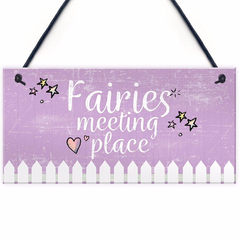 Meijiafei Garden Sign Fairies Meeting Place Hanging Heart Shed SummerHouse Plaque Signs For Her 10" x 5"