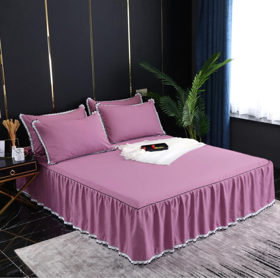 Home Textile 1/3pcs Solid color Bedspread Bed sheet Romantic Bedding polyester/cotton Bedclothes Bedcover For 150X200/180X200