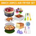 20PCS/set 8 Inch Air Fryer Accessories Rack Cake Pizza Oven Barbecue Frying Pan Tray Baking Grill Pot Kitchen Cooking Tool