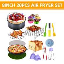 20PCS/set 8 Inch Air Fryer Accessories Rack Cake Pizza Oven Barbecue Frying Pan Tray Baking Grill Pot Kitchen Cooking Tool