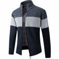 FALIZA Stand Collar Sweater Coat Men's Patchwork Thick Fleece Comfy Wool Cardigan Knitted Jackets Casual Male Knitwear XY109