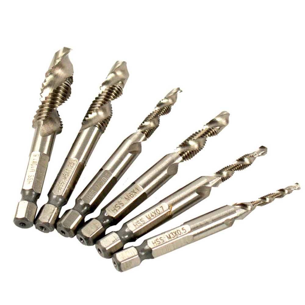 6pcs/set Hand Tap Drill Hex Shank HSS Screw Spiral Point Thread Metric Plug Drill Bits M3 M4 M5 M6 M8 M10 Hand Tools