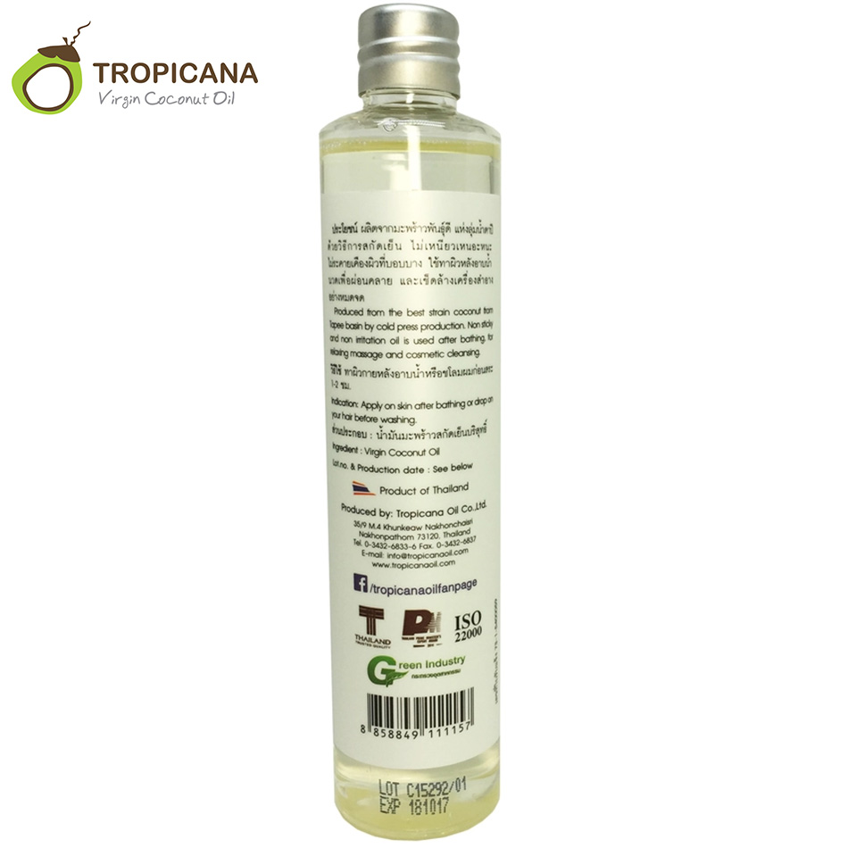 Tropicana 100% Natural Organic Extra Virgin Coconut Oil Thailand Best Cold Press Skin Hair Care massage oil relaxation product