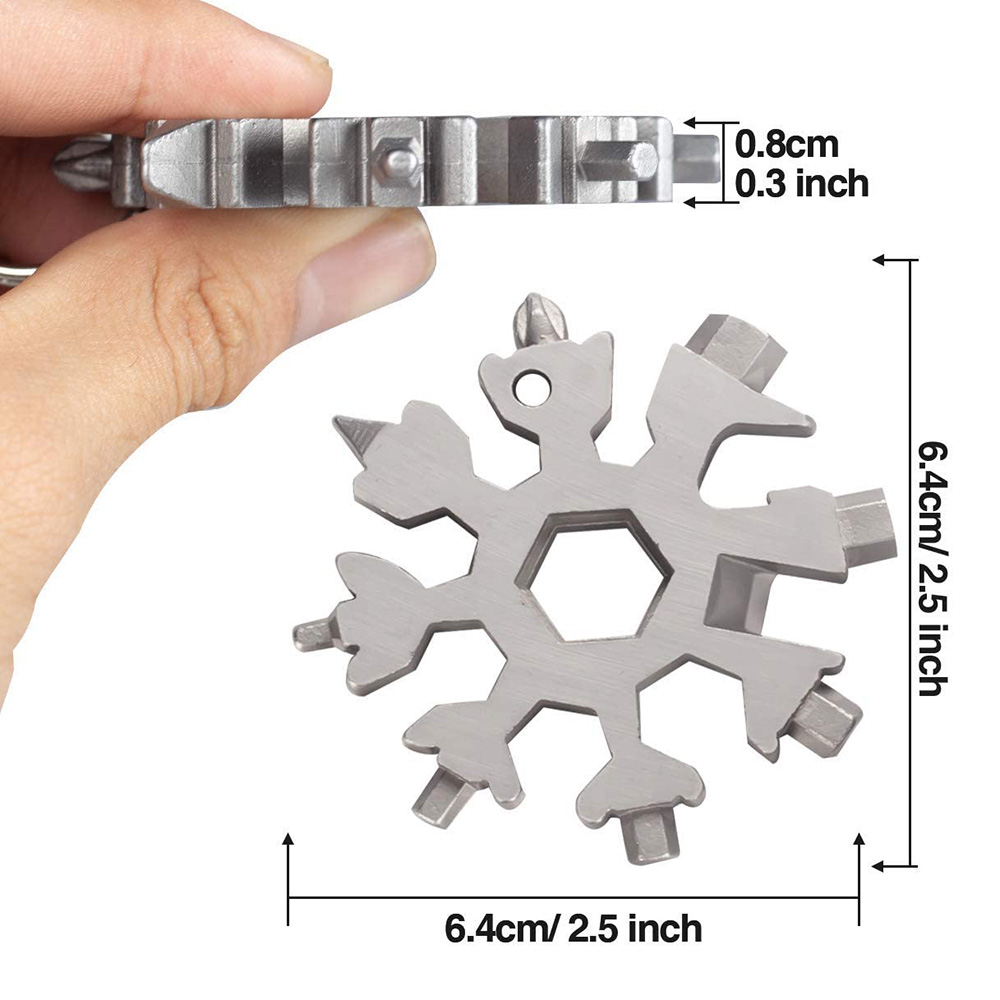 18 in 1 Snowflake Multi Pocket Tool Keyring Key Ring Spanner Hex Wrench Multifunction Wrench Tools with Storage Box Hand Tools