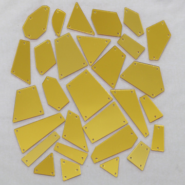 Golden Acrylic Mirror Sew On Rhinestones DIY Flatback Mirror Acryl Sew On Stones with Holes For Sewing