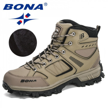 BONA 2020 New Designers Pro-Mountain Outdoor Hiking Shoes Men Add Plush Hiking Boots Walking Warm Training Footwear Masculino