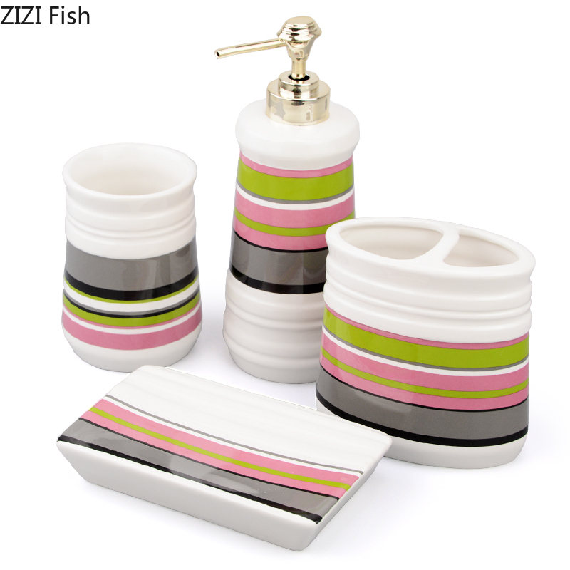 Ceramics Bathroom Kit Lotion Bottle Four-piece Set Bathroom Supplies Modern Style Home Bathroom Accessories