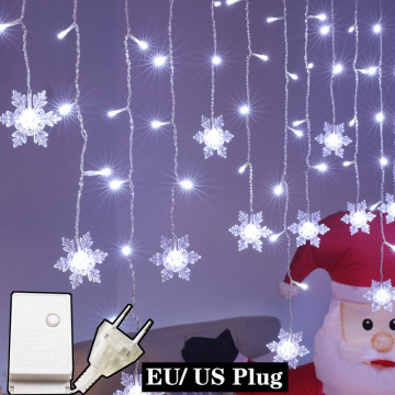 3.5M Xmas Snowflakes Curtain Light LED Fairy String Lights Waterproof Outdoor Holiday Lighting Flashing Garland Window Lights