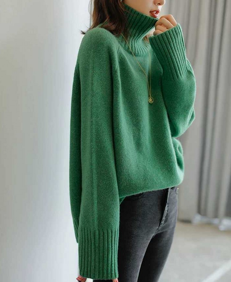 2020 Turtleneck Pure Wool Sweater Woman Loose Large Size Autumn and Winter Thick Pullover Sweater Cashmere Sweater Tide