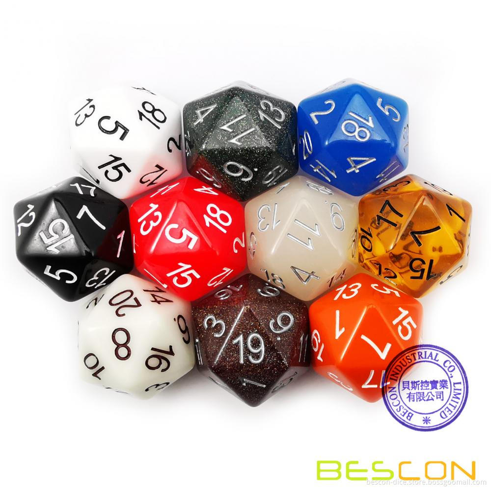 Bescon Jumbo D20 38MM, Big Size 20 Sides Dice, Big 20 Faces Cube 1.5 inch Solid Colors