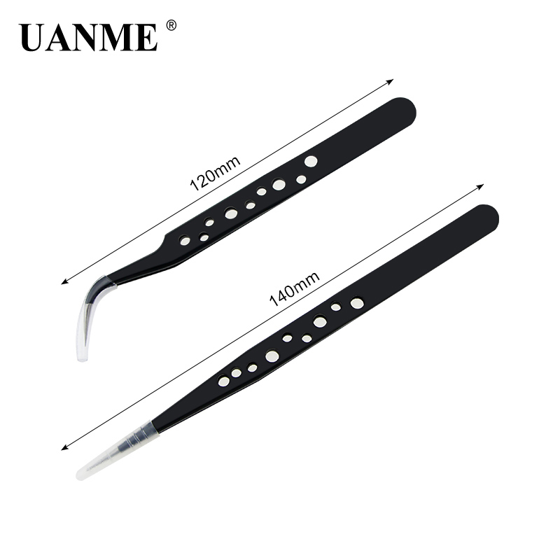 UANME Stainless Steel Anti-static Tweezers Tools ESD Precision Curved Straight Tip Forceps