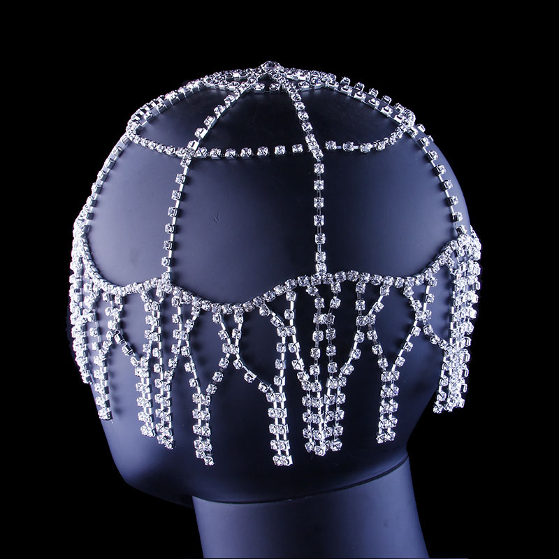 Stonefans Trendy Hat Rhinestone Tassel Headpiece Forehead Chain for Women Crystal Indian Bridal Head Chain Wedding Jewelry