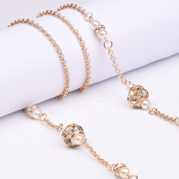 1pcs Copper String Simulated-pearl Crystal Beads Sunglasses Lanyard Strap Necklace Metal Eyeglass Chain Cord For Reading Glasses