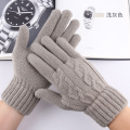 Men's Winter Wool Knit Jacquard Plus Velvet Touch Screen Driving Gloves Unisex Cashmere Thicken Elastic Cycling Warm Mittens H74
